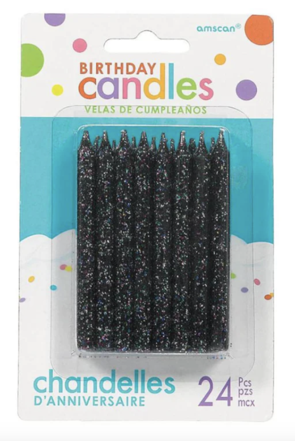 Birthday Candle – Large Black Glitter Spiral ~ 24 per pack